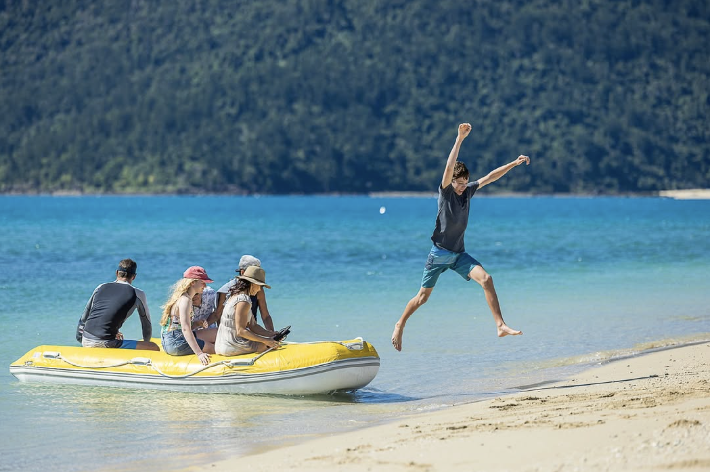 Jumping ashore from the dinghy